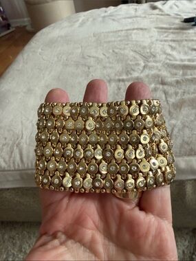 Gold Crystal-Accented Womens Bracelet Cuff